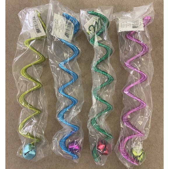 Feather Tree Bell Ornaments 4 Assort Colorful Bell Twist Metal Spring - Picture 2 of 6